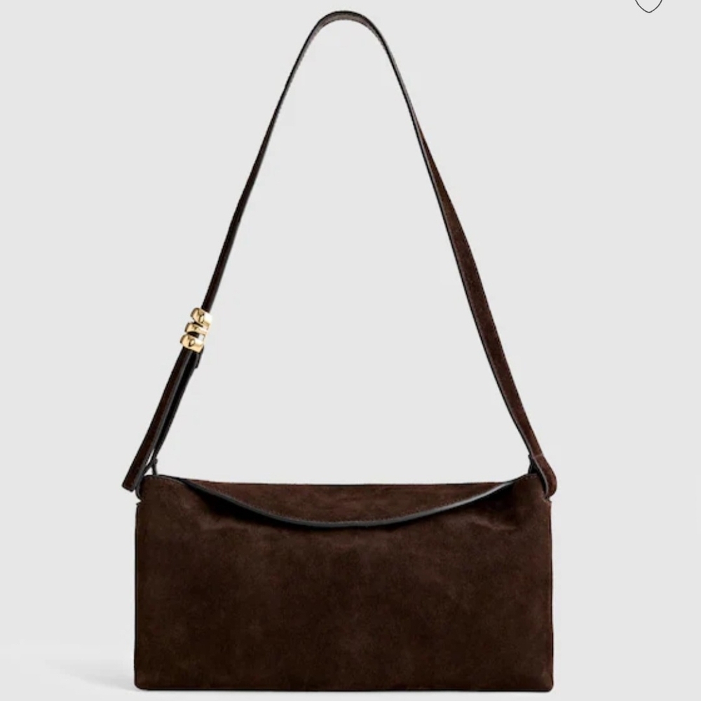 Madewell Dark Brown Suede Shoulder Bag with Gold-Tone Accent